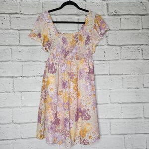 Liberty Love Maternity Womens Multicolor Floral Flutter Sleeve Mini Dress Small